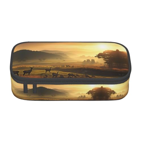 WCXTHGFA Stilvolles Federmäppchen mit Hirschmotiv, großes Fassungsvermögen, ideal für Reisen oder den täglichen Gebrauch, Schwarz , Einheitsgröße, Kosmetiktasche von WCXTHGFA