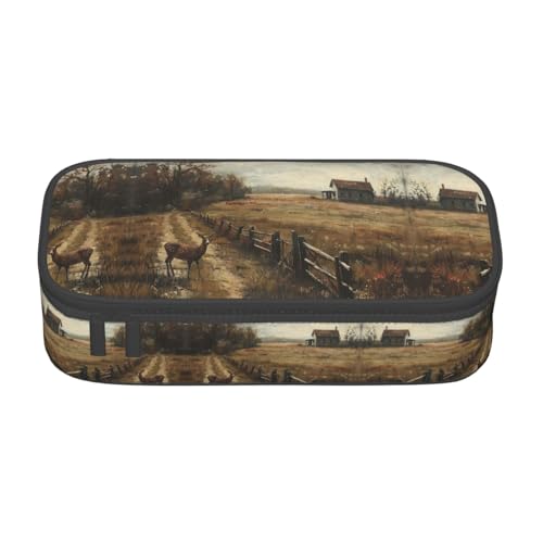 WCXTHGFA Stilvolles Federmäppchen mit Hirschmotiv, großes Fassungsvermögen, ideal für Reisen oder den täglichen Gebrauch, Schwarz , Einheitsgröße, Kosmetiktasche von WCXTHGFA