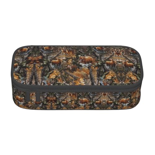 WCXTHGFA Stilvolles Federmäppchen mit Jagdmotiv und Hirsch, Bär, Elch, großes Fassungsvermögen, ideal für Reisen oder den täglichen Gebrauch, Schwarz , Einheitsgröße, Kosmetiktasche von WCXTHGFA