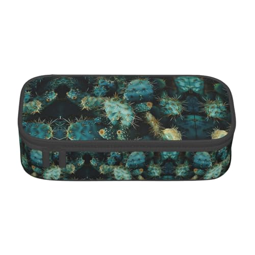 WCXTHGFA Stilvolles Federmäppchen mit Kaktusdruck, großes Fassungsvermögen, ideal für Reisen oder den täglichen Gebrauch, Schwarz , Einheitsgröße, Kosmetiktasche von WCXTHGFA