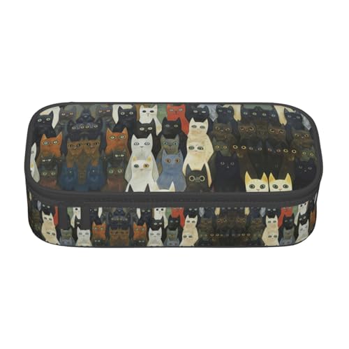 WCXTHGFA Stilvolles Federmäppchen mit Katzenmotiv, großes Fassungsvermögen, ideal für Reisen oder den täglichen Gebrauch, Schwarz , Einheitsgröße, Kosmetiktasche von WCXTHGFA