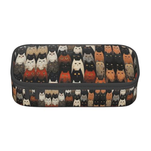 WCXTHGFA Stilvolles Federmäppchen mit Katzenmotiv, großes Fassungsvermögen, ideal für Reisen oder den täglichen Gebrauch, Schwarz , Einheitsgröße, Kosmetiktasche von WCXTHGFA