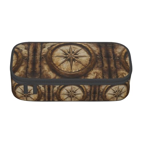 WCXTHGFA Stilvolles Federmäppchen mit Kompasskarten-Motiv, großes Fassungsvermögen, ideal für Reisen oder den täglichen Gebrauch, Schwarz , Einheitsgröße, Kosmetiktasche von WCXTHGFA