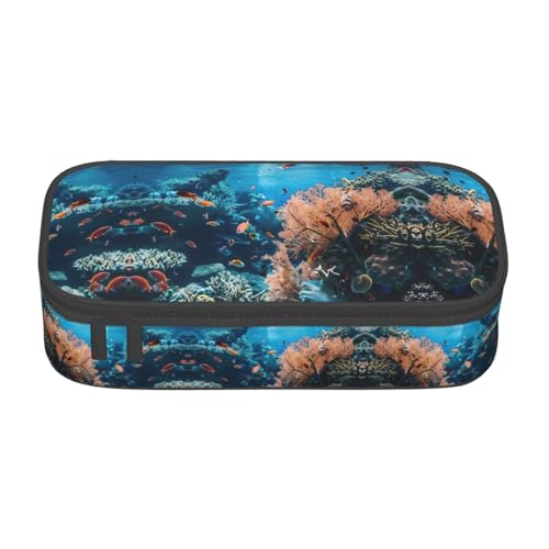 WCXTHGFA Stilvolles Federmäppchen mit Korallenriff-Druck, großes Fassungsvermögen, ideal für Reisen oder den täglichen Gebrauch, Schwarz , Einheitsgröße, Kosmetiktasche von WCXTHGFA