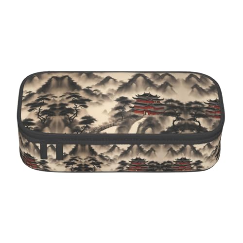 WCXTHGFA Stilvolles Federmäppchen mit Landschaftsmalerei, großes Fassungsvermögen, ideal für Reisen oder den täglichen Gebrauch, Schwarz , Einheitsgröße, Kosmetiktasche von WCXTHGFA