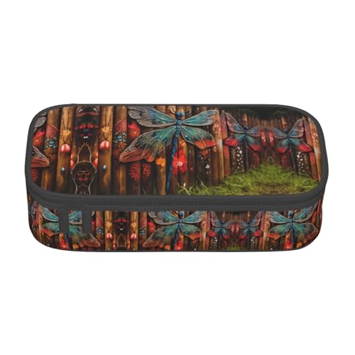 WCXTHGFA Stilvolles Federmäppchen mit Libellenzaun-Druck, großes Fassungsvermögen, ideal für Reisen oder den täglichen Gebrauch, Schwarz , Einheitsgröße, Kosmetiktasche von WCXTHGFA