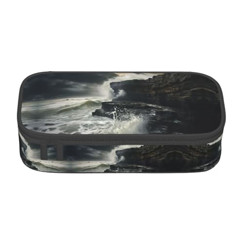 WCXTHGFA Stilvolles Federmäppchen mit Motiv "Stormy Sea", großes Fassungsvermögen, ideal für Reisen oder den täglichen Gebrauch, Schwarz , Einheitsgröße, Kosmetiktasche von WCXTHGFA