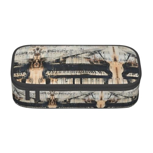 WCXTHGFA Stilvolles Federmäppchen mit Notenmuster, großes Fassungsvermögen, ideal für Reisen oder den täglichen Gebrauch, Schwarz , Einheitsgröße, Kosmetiktasche von WCXTHGFA