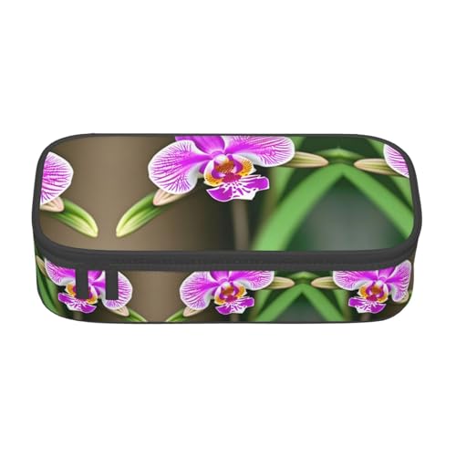 WCXTHGFA Stilvolles Federmäppchen mit Orchideen-Druck, großes Fassungsvermögen, ideal für Reisen oder den täglichen Gebrauch, Schwarz , Einheitsgröße, Kosmetiktasche von WCXTHGFA