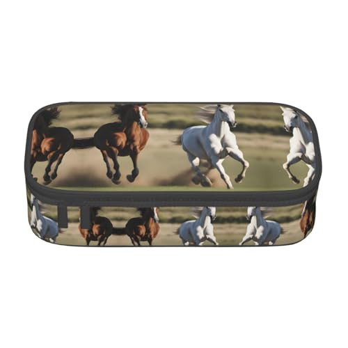 WCXTHGFA Stilvolles Federmäppchen mit Pferdemotiv, großes Fassungsvermögen, ideal für Reisen oder den täglichen Gebrauch, Schwarz , Einheitsgröße, Kosmetiktasche von WCXTHGFA