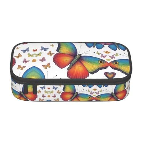 WCXTHGFA Stilvolles Federmäppchen mit Regenbogen-Schmetterling-Druck, großes Fassungsvermögen, ideal für Reisen oder den täglichen Gebrauch, Schwarz , Einheitsgröße, Kosmetiktasche von WCXTHGFA