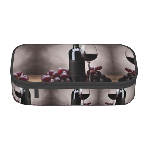 WCXTHGFA Stilvolles Federmäppchen mit Rotwein-Druck, großes Fassungsvermögen, ideal für Reisen oder den täglichen Gebrauch, Schwarz , Einheitsgröße, Kosmetiktasche von WCXTHGFA
