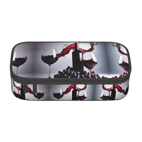 WCXTHGFA Stilvolles Federmäppchen mit Rotwein-Druck, großes Fassungsvermögen, ideal für Reisen oder den täglichen Gebrauch, Schwarz , Einheitsgröße, Kosmetiktasche von WCXTHGFA