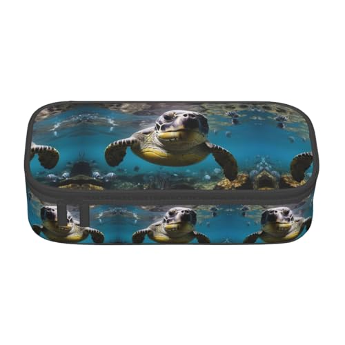 WCXTHGFA Stilvolles Federmäppchen mit Schildkrötenmuster, großes Fassungsvermögen, ideal für Reisen oder den täglichen Gebrauch, Schwarz , Einheitsgröße, Kosmetiktasche von WCXTHGFA