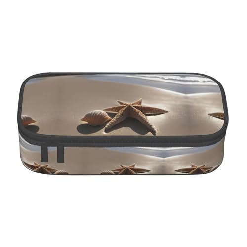 WCXTHGFA Stilvolles Federmäppchen mit Seestern-Muschel-Motiv, großes Fassungsvermögen, ideal für Reisen oder den täglichen Gebrauch, Schwarz , Einheitsgröße, Kosmetiktasche von WCXTHGFA