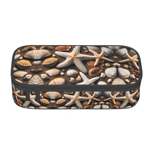 WCXTHGFA Stilvolles Federmäppchen mit Seestern und Muscheln, großes Fassungsvermögen, ideal für Reisen oder den täglichen Gebrauch, Schwarz , Einheitsgröße, Kosmetiktasche von WCXTHGFA