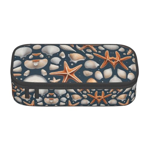 WCXTHGFA Stilvolles Federmäppchen mit Seestern und Muscheln, großes Fassungsvermögen, ideal für Reisen oder den täglichen Gebrauch, Schwarz , Einheitsgröße, Kosmetiktasche von WCXTHGFA