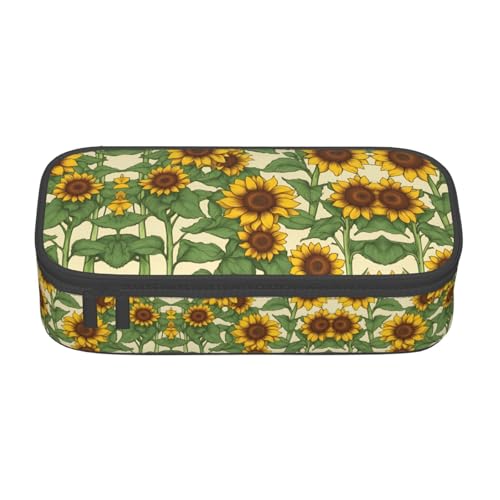 WCXTHGFA Stilvolles Federmäppchen mit Sonnenblumen-Druck, großes Fassungsvermögen, ideal für Reisen oder den täglichen Gebrauch, Schwarz , Einheitsgröße, Kosmetiktasche von WCXTHGFA
