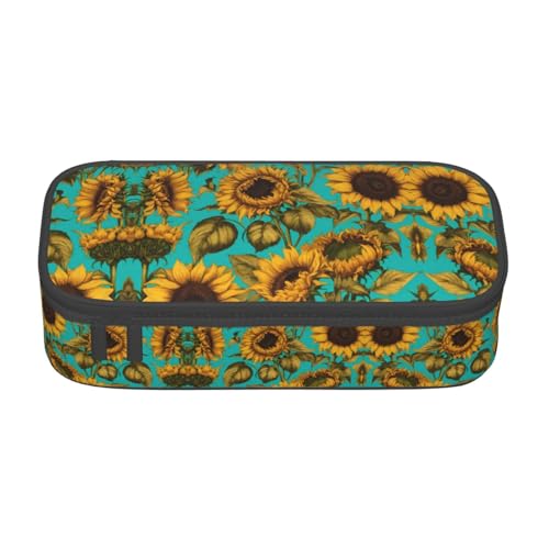 WCXTHGFA Stilvolles Federmäppchen mit Sonnenblumen-Druck, großes Fassungsvermögen, ideal für Reisen oder den täglichen Gebrauch, Schwarz , Einheitsgröße, Kosmetiktasche von WCXTHGFA