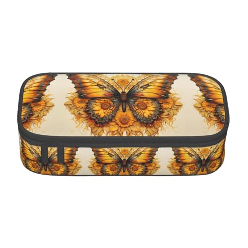 WCXTHGFA Stilvolles Federmäppchen mit Sonnenblumen-Schmetterlings-Aufdruck, großes Fassungsvermögen, ideal für Reisen oder den täglichen Gebrauch, Schwarz , Einheitsgröße, Kosmetiktasche von WCXTHGFA