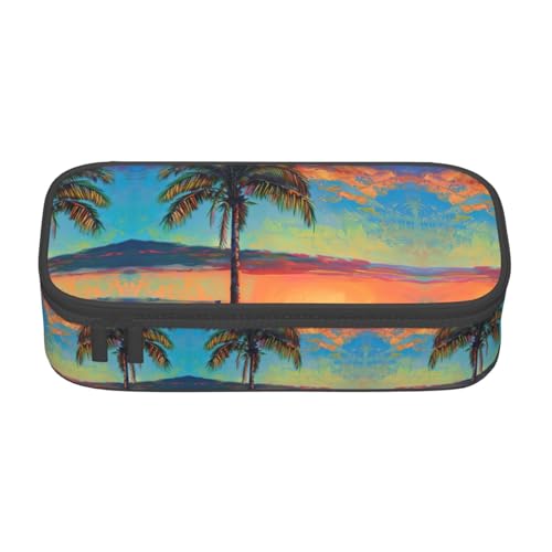 WCXTHGFA Stilvolles Federmäppchen mit Sonnenuntergang-Handflächen-Druck, großes Fassungsvermögen, ideal für Reisen oder den täglichen Gebrauch, Schwarz , Einheitsgröße, Kosmetiktasche von WCXTHGFA