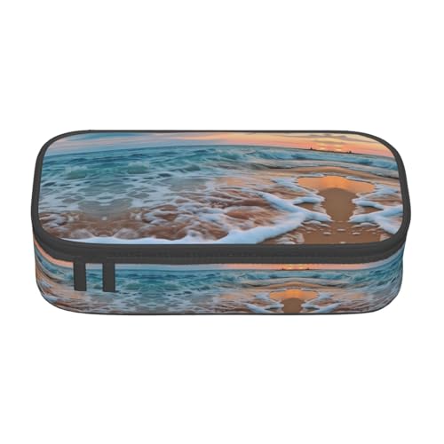 WCXTHGFA Stilvolles Federmäppchen mit Sonnenuntergang-Strand-Aufdruck, großes Fassungsvermögen, ideal für Reisen oder den täglichen Gebrauch, Schwarz , Einheitsgröße, Kosmetiktasche von WCXTHGFA