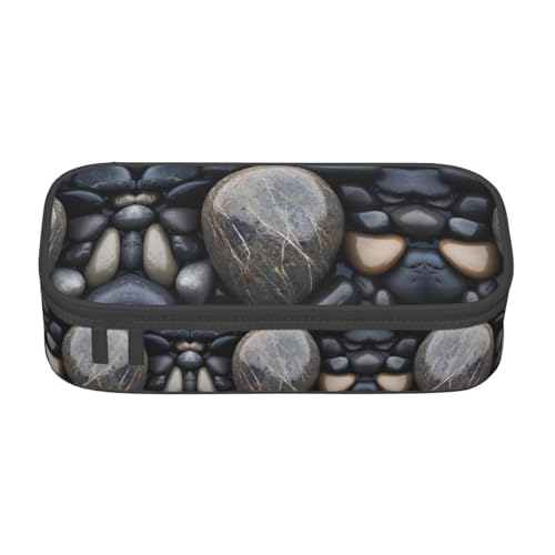 WCXTHGFA Stilvolles Federmäppchen mit Strandstein-Druck, großes Fassungsvermögen, ideal für Reisen oder den täglichen Gebrauch, Schwarz , Einheitsgröße, Kosmetiktasche von WCXTHGFA