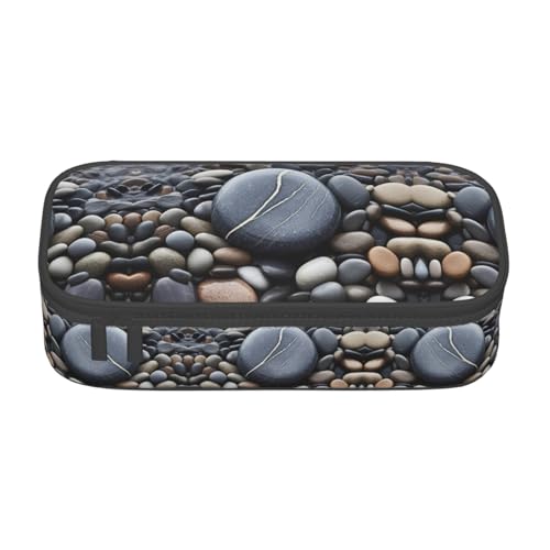 WCXTHGFA Stilvolles Federmäppchen mit Strandstein-Druck, großes Fassungsvermögen, ideal für Reisen oder den täglichen Gebrauch, Schwarz , Einheitsgröße, Kosmetiktasche von WCXTHGFA