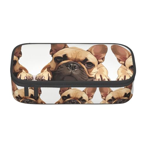 WCXTHGFA Stilvolles Federmäppchen mit Tiermotiv, Motiv: Französische Bulldogge, großes Fassungsvermögen, ideal für Reisen oder den täglichen Gebrauch, Schwarz , Einheitsgröße, Kosmetiktasche von WCXTHGFA
