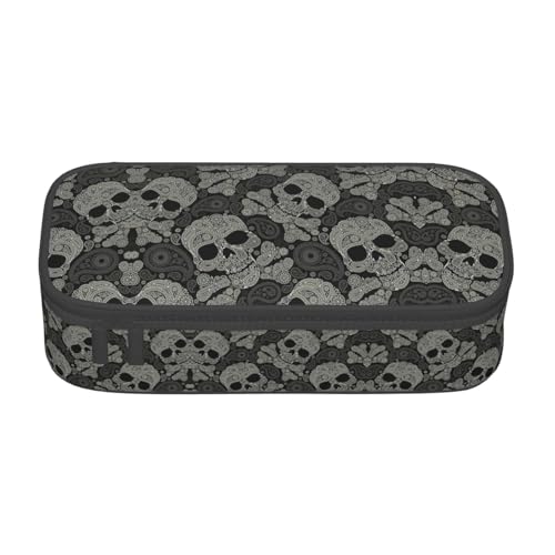 WCXTHGFA Stilvolles Federmäppchen mit Totenkopf-Aufdruck, großes Fassungsvermögen, ideal für Reisen oder den täglichen Gebrauch, Schwarz , Einheitsgröße, Kosmetiktasche von WCXTHGFA