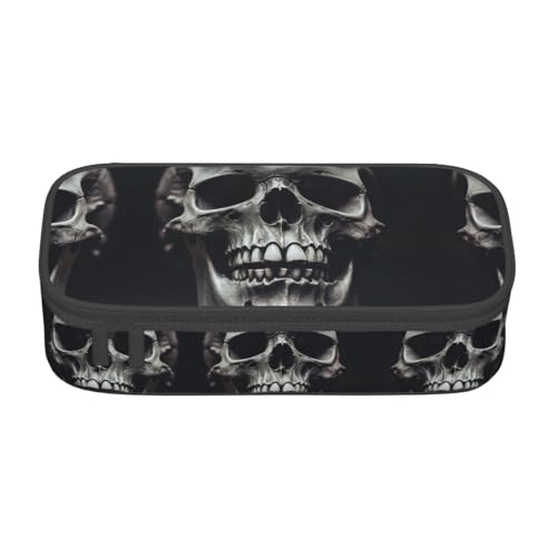 WCXTHGFA Stilvolles Federmäppchen mit Totenkopf-Aufdruck, großes Fassungsvermögen, ideal für Reisen oder den täglichen Gebrauch, Schwarz , Einheitsgröße, Kosmetiktasche von WCXTHGFA