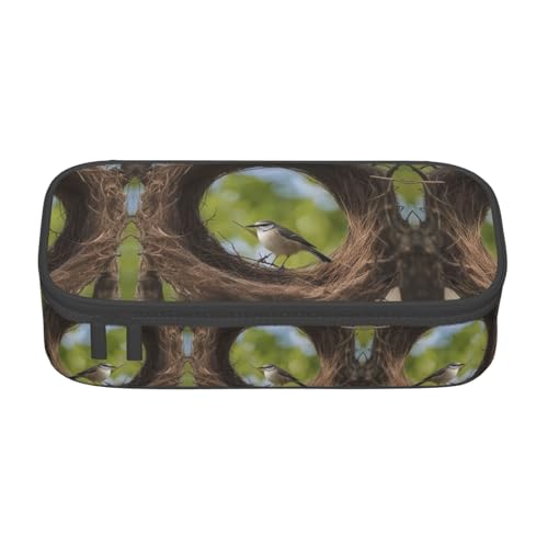 WCXTHGFA Stilvolles Federmäppchen mit Vogelnest-Druck, großes Fassungsvermögen, ideal für Reisen oder den täglichen Gebrauch, Schwarz , Einheitsgröße, Kosmetiktasche von WCXTHGFA