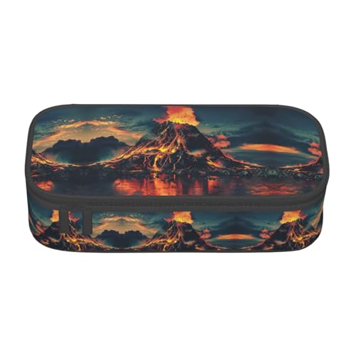 WCXTHGFA Stilvolles Federmäppchen mit Vulkandruck, großes Fassungsvermögen, ideal für Reisen oder den täglichen Gebrauch, Schwarz , Einheitsgröße, Kosmetiktasche von WCXTHGFA