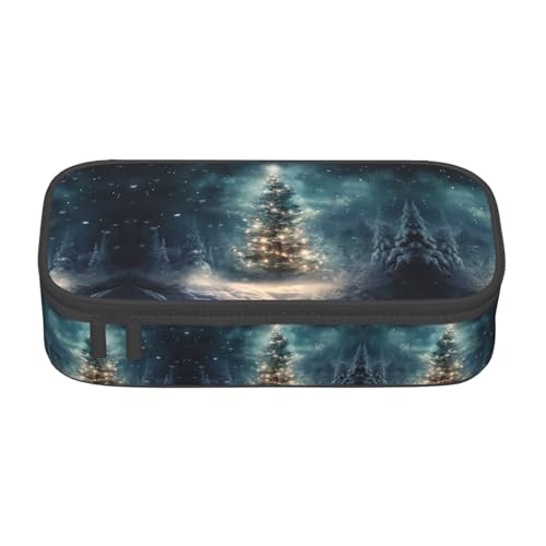 WCXTHGFA Stilvolles Federmäppchen mit Weihnachtsbaum-Schnee-Aufdruck, großes Fassungsvermögen, ideal für Reisen oder den täglichen Gebrauch, Schwarz , Einheitsgröße, Kosmetiktasche von WCXTHGFA