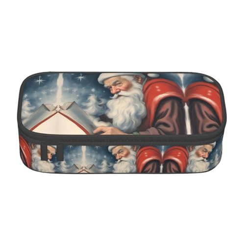 WCXTHGFA Stilvolles Federmäppchen mit Weihnachtsmann-Aufdruck, großes Fassungsvermögen, ideal für Reisen oder den täglichen Gebrauch, Schwarz , Einheitsgröße, Kosmetiktasche von WCXTHGFA