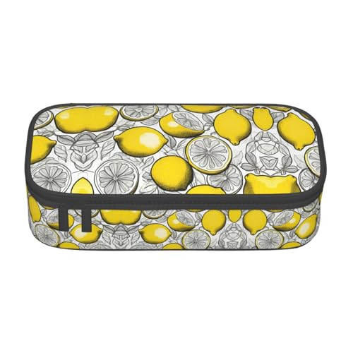 WCXTHGFA Stilvolles Federmäppchen mit Zitronenfrucht-Muster, großes Fassungsvermögen, ideal für Reisen oder den täglichen Gebrauch, Schwarz , Einheitsgröße, Kosmetiktasche von WCXTHGFA