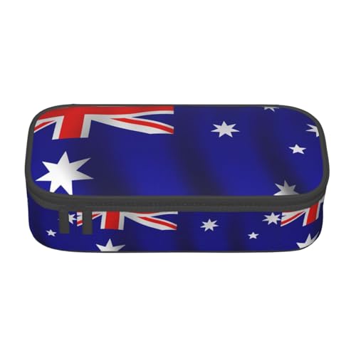 WCXTHGFA Stilvolles Federmäppchen mit australischer Flagge, großes Fassungsvermögen, ideal für Reisen oder den täglichen Gebrauch, Schwarz , Einheitsgröße, Kosmetiktasche von WCXTHGFA