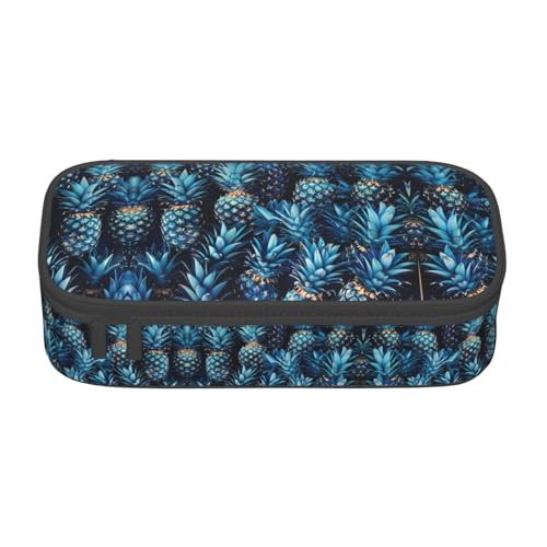WCXTHGFA Stilvolles Federmäppchen mit blauem Ananas-Druck, großes Fassungsvermögen, ideal für Reisen oder den täglichen Gebrauch, Schwarz , Einheitsgröße, Kosmetiktasche von WCXTHGFA