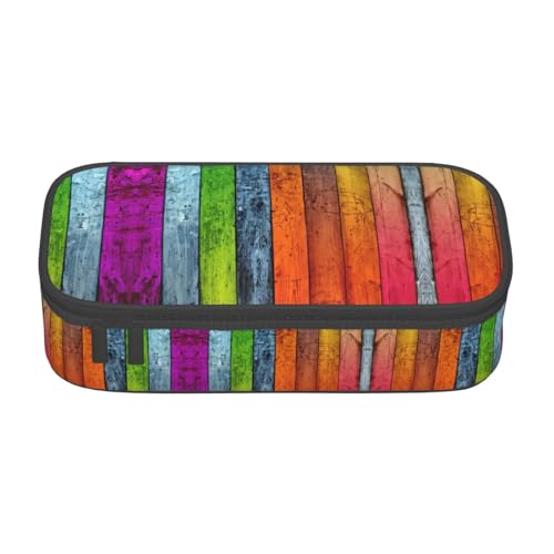 WCXTHGFA Stilvolles Federmäppchen mit farbigem Holzdruck, großes Fassungsvermögen, ideal für Reisen oder den täglichen Gebrauch, Schwarz , Einheitsgröße, Kosmetiktasche von WCXTHGFA