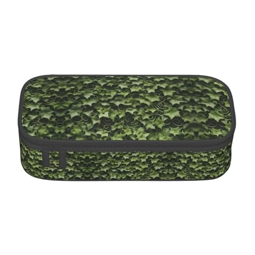 WCXTHGFA Stilvolles Federmäppchen mit floralem Efeu-Druck, großes Fassungsvermögen, ideal für Reisen oder den täglichen Gebrauch, Schwarz , Einheitsgröße, Kosmetiktasche von WCXTHGFA