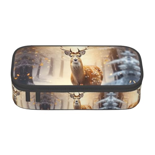 WCXTHGFA Stilvolles Federmäppchen mit goldenem Hirschmotiv, großes Fassungsvermögen, ideal für Reisen oder den täglichen Gebrauch, Schwarz , Einheitsgröße, Kosmetiktasche von WCXTHGFA