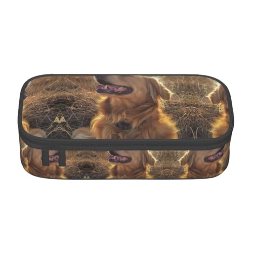 WCXTHGFA Stilvolles Federmäppchen mit goldenem Retriever-Druck, großes Fassungsvermögen, ideal für Reisen oder den täglichen Gebrauch, Schwarz , Einheitsgröße, Kosmetiktasche von WCXTHGFA