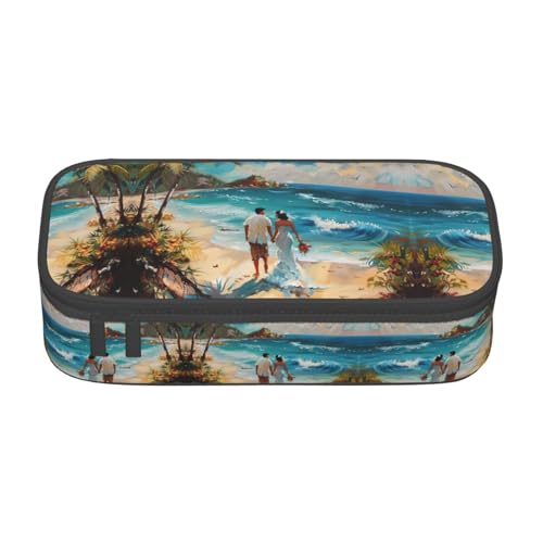 WCXTHGFA Stilvolles Federmäppchen mit romantischem Stranddruck, großes Fassungsvermögen, ideal für Reisen oder den täglichen Gebrauch, Schwarz , Einheitsgröße, Kosmetiktasche von WCXTHGFA