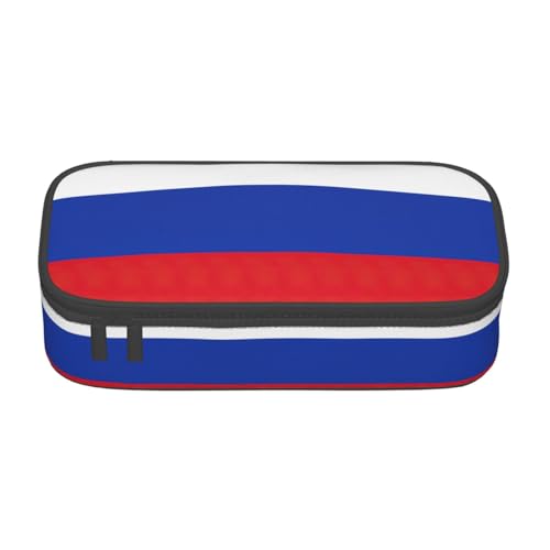 WCXTHGFA Stilvolles Federmäppchen mit russischer Flagge, großes Fassungsvermögen, ideal für Reisen oder den täglichen Gebrauch, Schwarz , Einheitsgröße, Kosmetiktasche von WCXTHGFA
