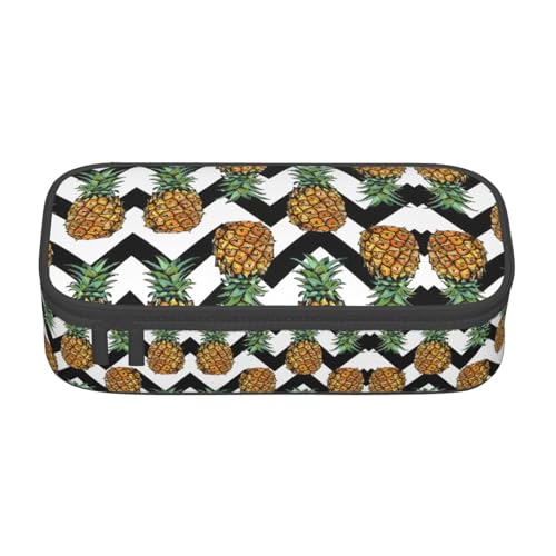 WCXTHGFA Stylisches Federmäppchen mit Ananas-Druck, großes Fassungsvermögen, ideal für Reisen oder den täglichen Gebrauch, Schwarz , Einheitsgröße, Kosmetiktasche von WCXTHGFA