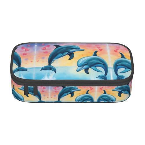WCXTHGFA Stylisches Federmäppchen mit Delfinen in Love, großes Fassungsvermögen, ideal für Reisen oder den täglichen Gebrauch, Schwarz , Einheitsgröße, Kosmetiktasche von WCXTHGFA
