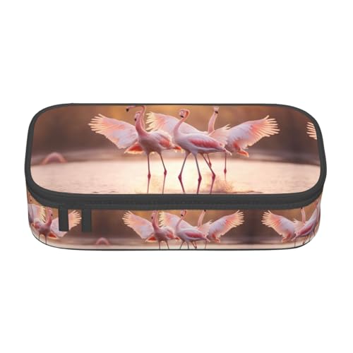 WCXTHGFA Stylisches Federmäppchen mit Flamingo-Muster, großes Fassungsvermögen, ideal für Reisen oder den täglichen Gebrauch, Schwarz , Einheitsgröße, Kosmetiktasche von WCXTHGFA