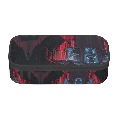 WCXTHGFA Stylisches Federmäppchen mit Hacker-Attack-Aufdruck, großes Fassungsvermögen, ideal für Reisen oder den täglichen Gebrauch, Schwarz , Einheitsgröße, Kosmetiktasche von WCXTHGFA