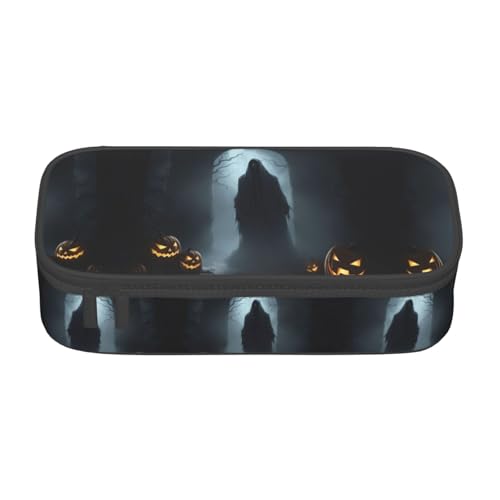 WCXTHGFA Stylisches Federmäppchen mit Halloween-Geisterdruck, großes Fassungsvermögen, ideal für Reisen oder den täglichen Gebrauch, Schwarz , Einheitsgröße, Kosmetiktasche von WCXTHGFA