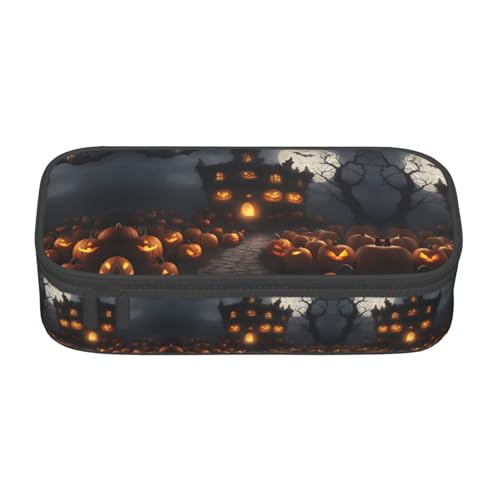 WCXTHGFA Stylisches Federmäppchen mit Halloween-Kürbis-Druck, großes Fassungsvermögen, ideal für Reisen oder den täglichen Gebrauch, Schwarz , Einheitsgröße, Kosmetiktasche von WCXTHGFA
